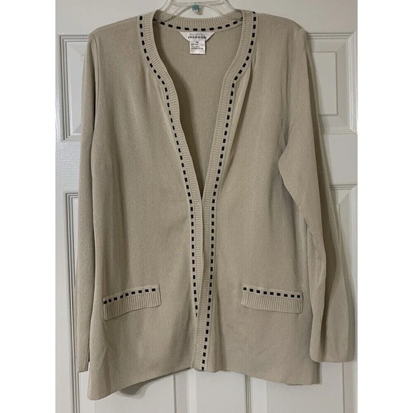 Exclusively Misook Cardigan Tan With Black Accents Size Medium (G11) - Picture 3 of 6